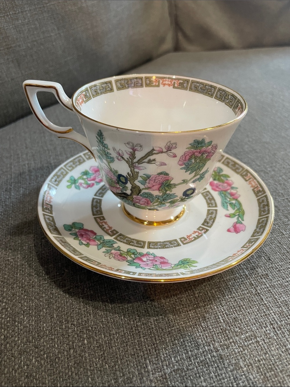 Tuscan Bone China Indian Pink Tree Teacup and Saucer with Gold Trim